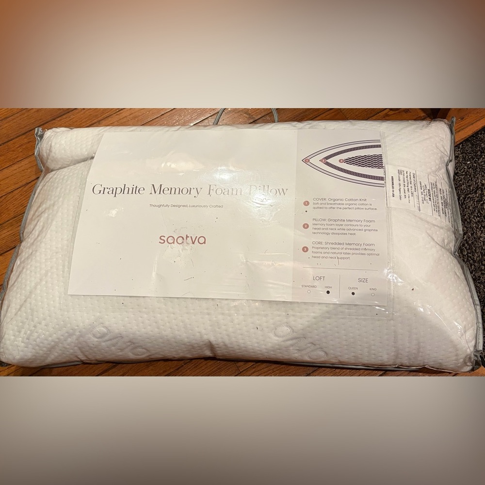 SAATVA GRAPHITE MEMORY FOAM PILLOW QUEEN standard LOFT New 2